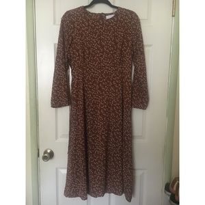OAK + FORT Brown Floral Midi Dress
